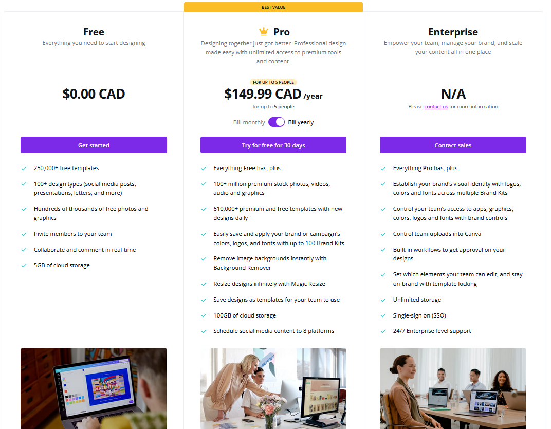 Feature-based pricing page example | subscription or saas billing strategy 