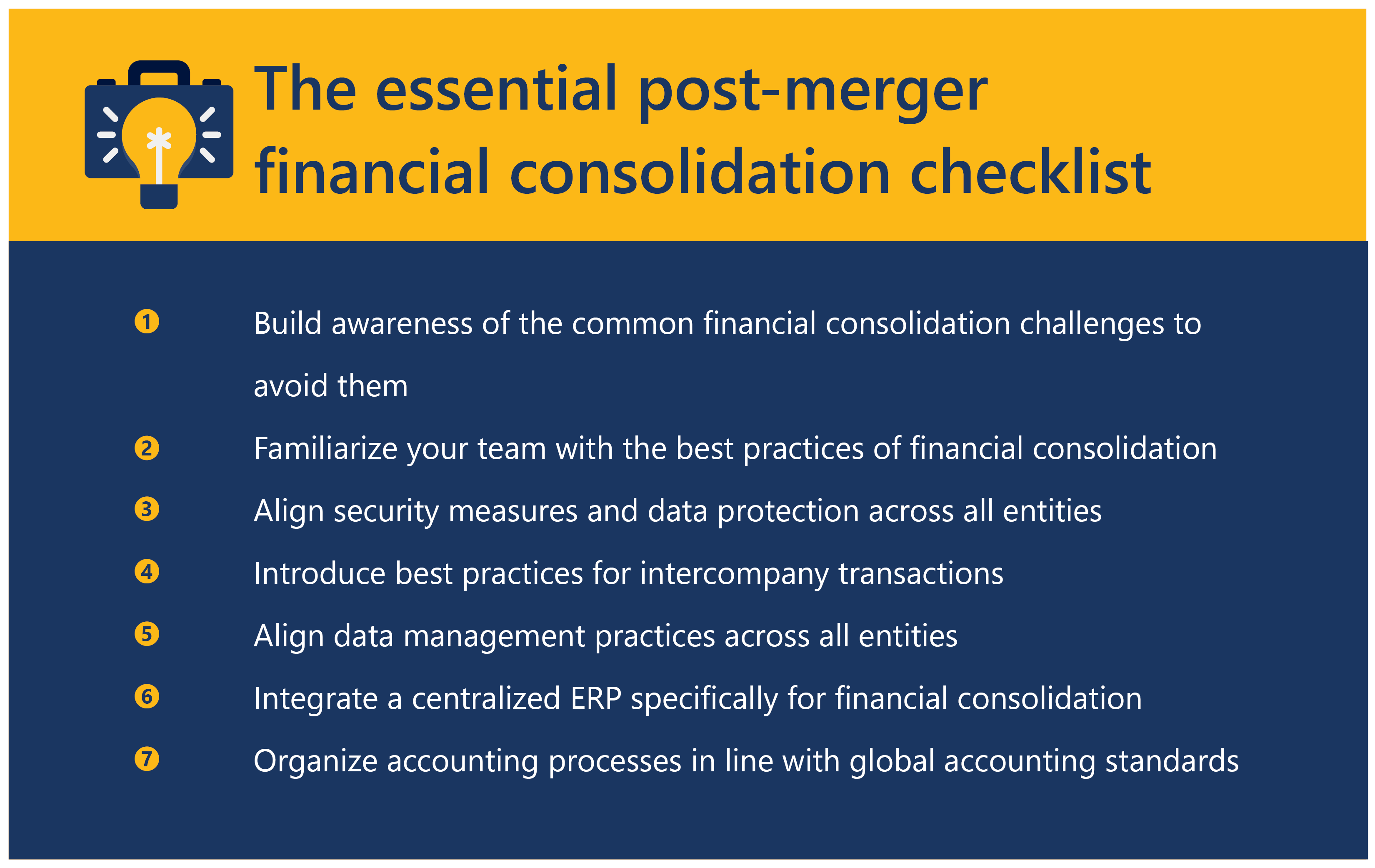 post-merger financial consolidation checklist 