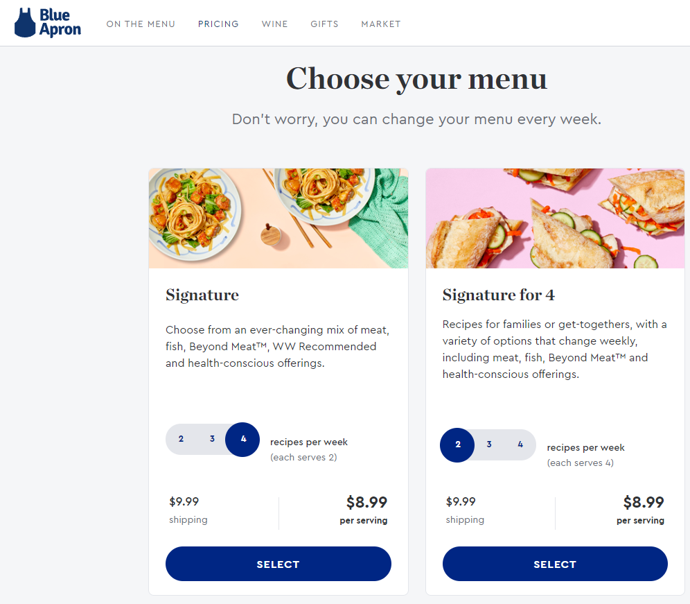 Blue Apron hybrid pricing feature-based tiers