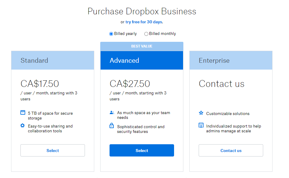 Dropbox Business freemium hybrid pricing